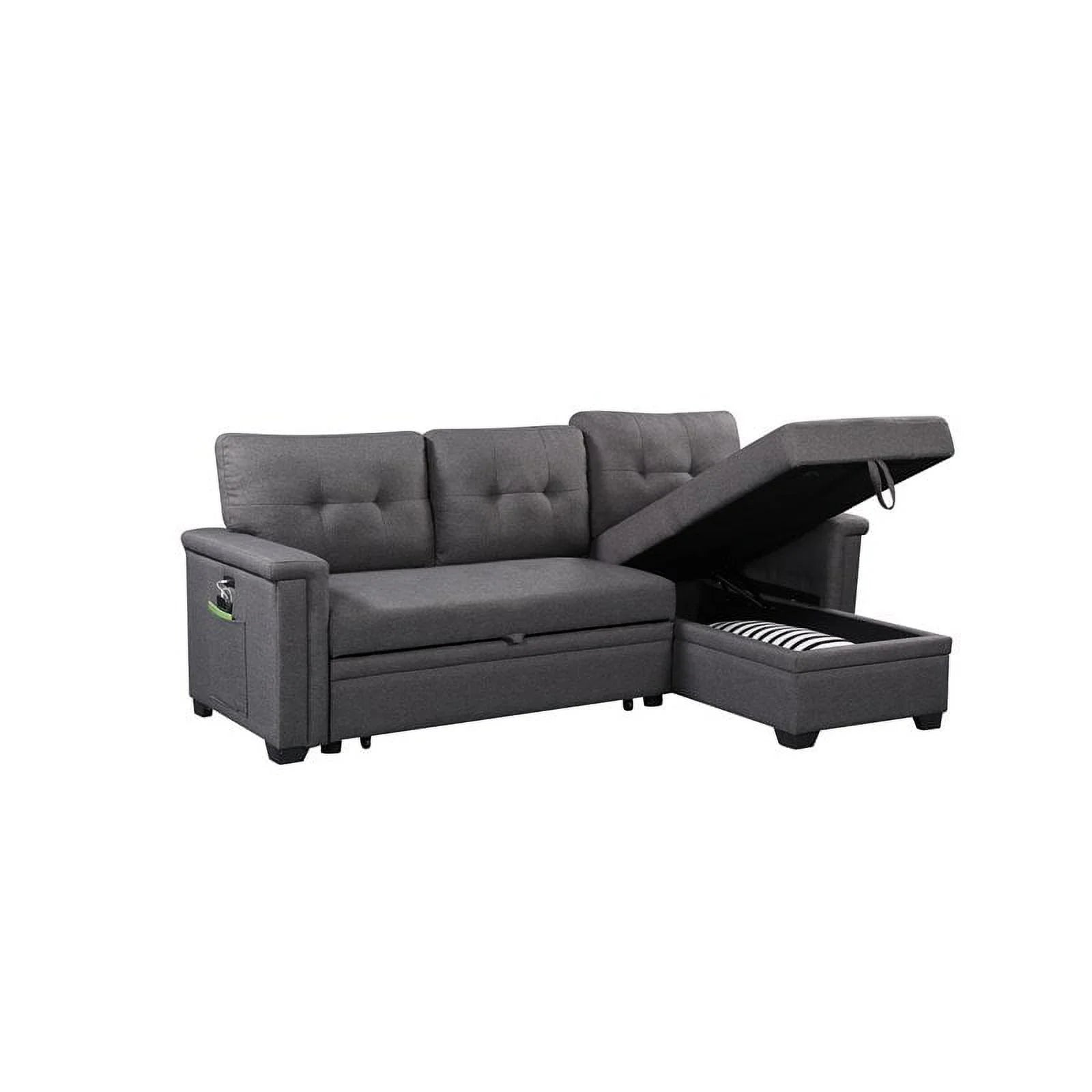Gray Reversible Sleeper Sofa Storage Chaise with USB Charging Ports G2367