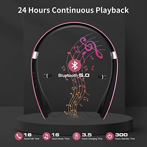 Black Foldable Wireless Neckband Headphones with Retractable Earbuds H472771
