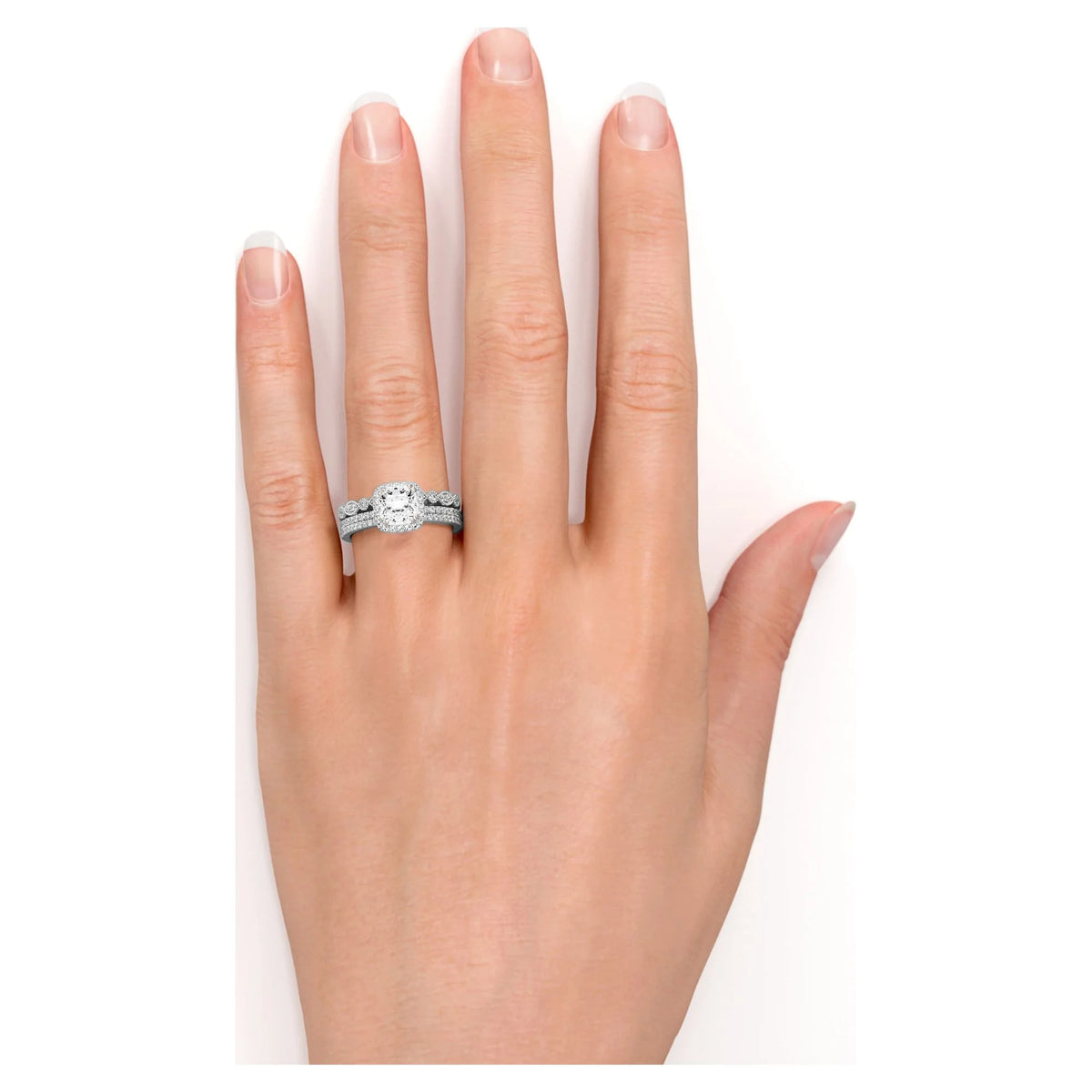 1.75 Carat Moissanite Wedding Trio Ring Set with Engagement Ring and 2 Wedding Bands in 18k Gold Over Silver W70263