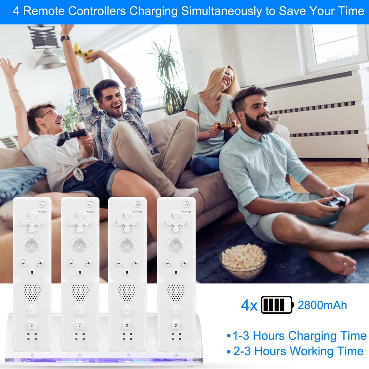 White 4 Remotes Charging Dock Game Controller Charger J267170