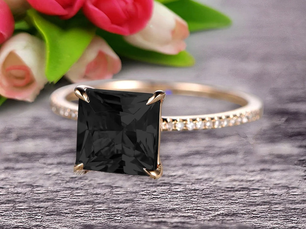 1.75 Carat Princess Cut Black Diamond Moissanite Engagement Ring 10k Yellow Gold H522333