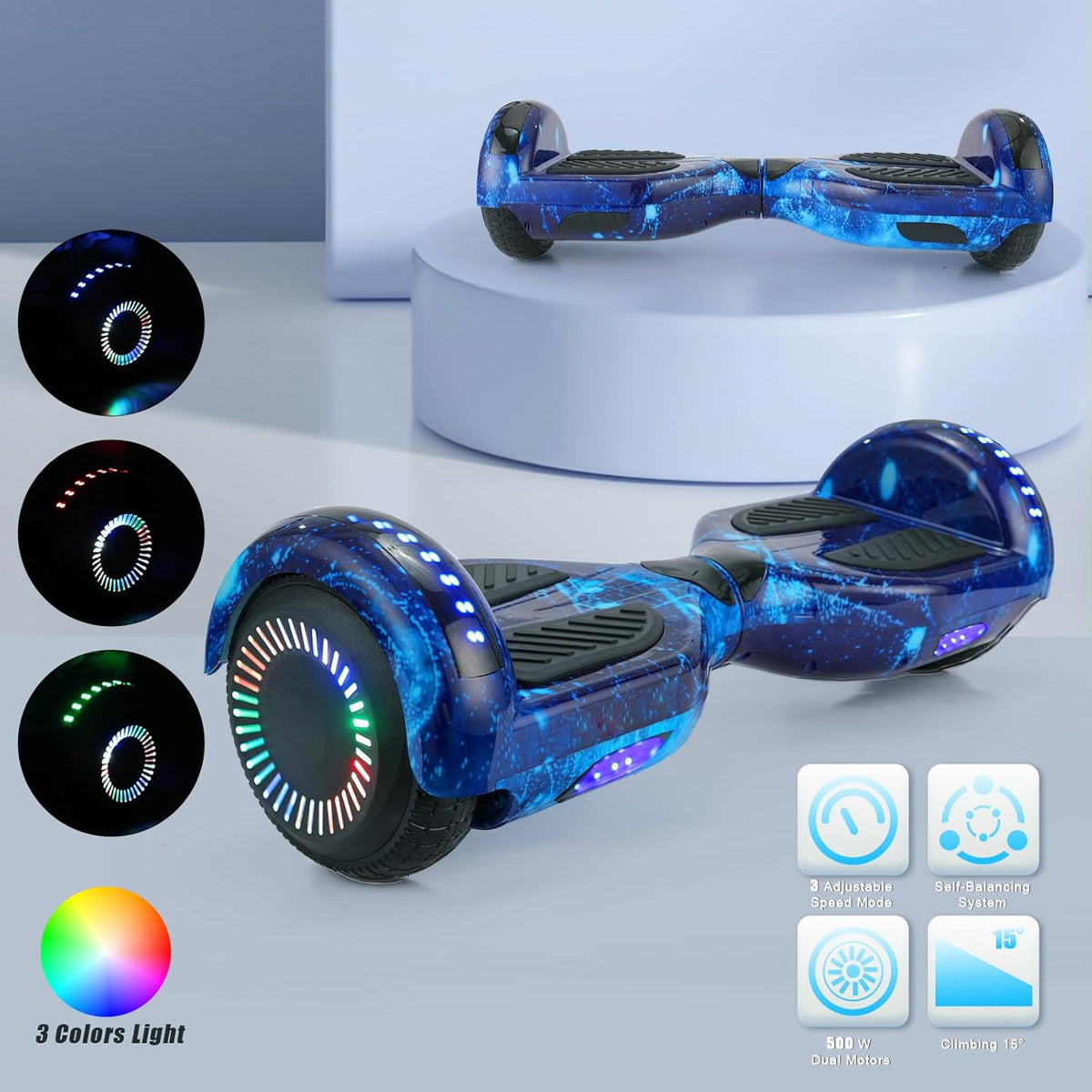 Galaxy Blue Hoverboard with Bluetooth 6.5" LED Wheels R46873