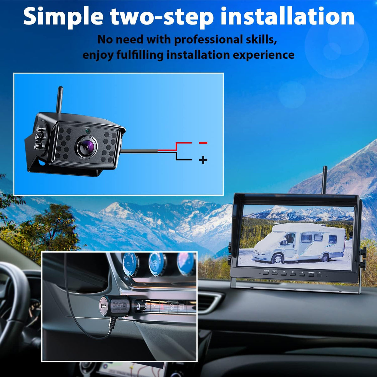 10-inch Wireless Backup Camera System with Recording, IP69 Waterproof Cameras J1256