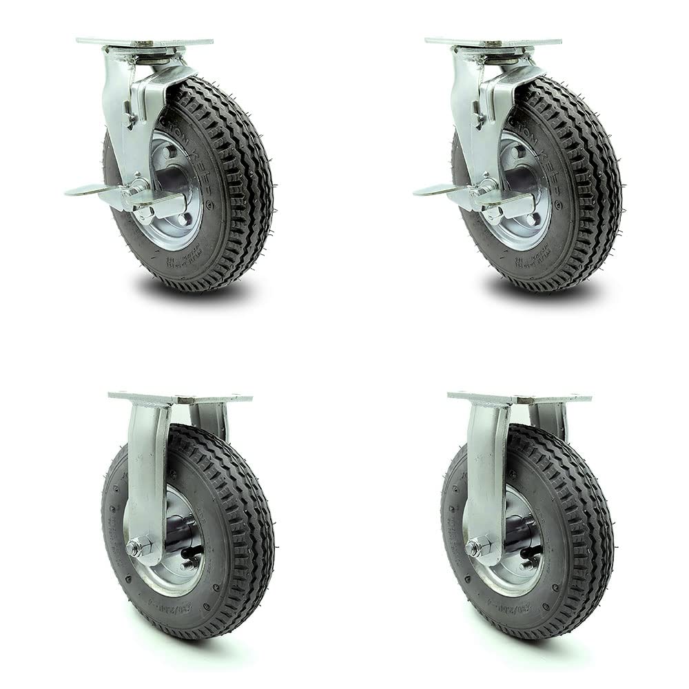 10" Pneumatic Rigid Caster, Black Rubber Wheel, 350 lbs. Capacity, Pack of 2 Y34383