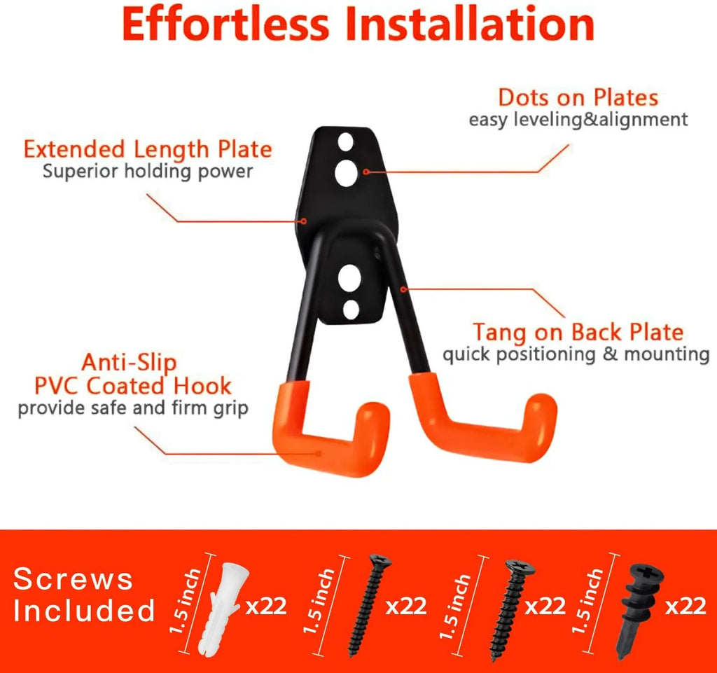 12 Pack Wall Storage Hooks with 2 Extension Cord Straps, Heavy Duty Tool Hangers H49489