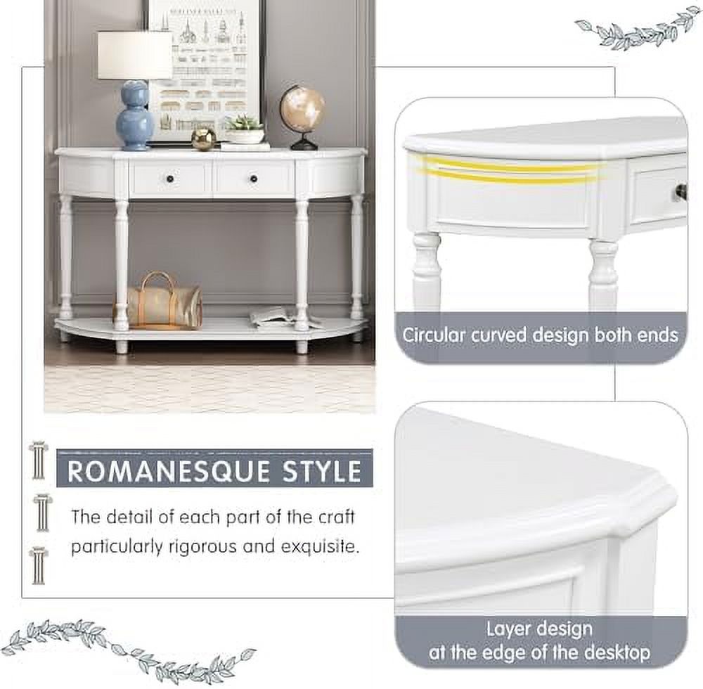 Navy Blue Wood Half Console Table with 3 Drawers U4201