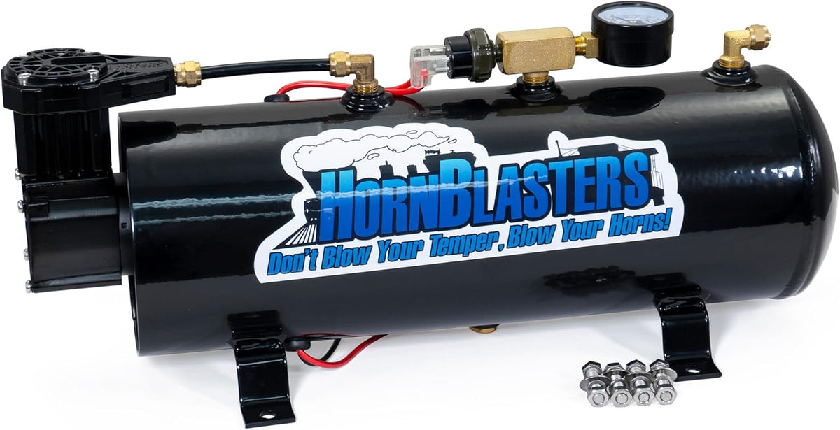 12V 2-Chime 3-Liter Air Horn Kit with 110 PSI Air Source Unit & Stealth Black Air Horn R4694