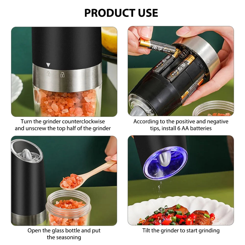 2Pcs Battery Powered Electric Pepper and Salt Grinders Set with LED Light H58499