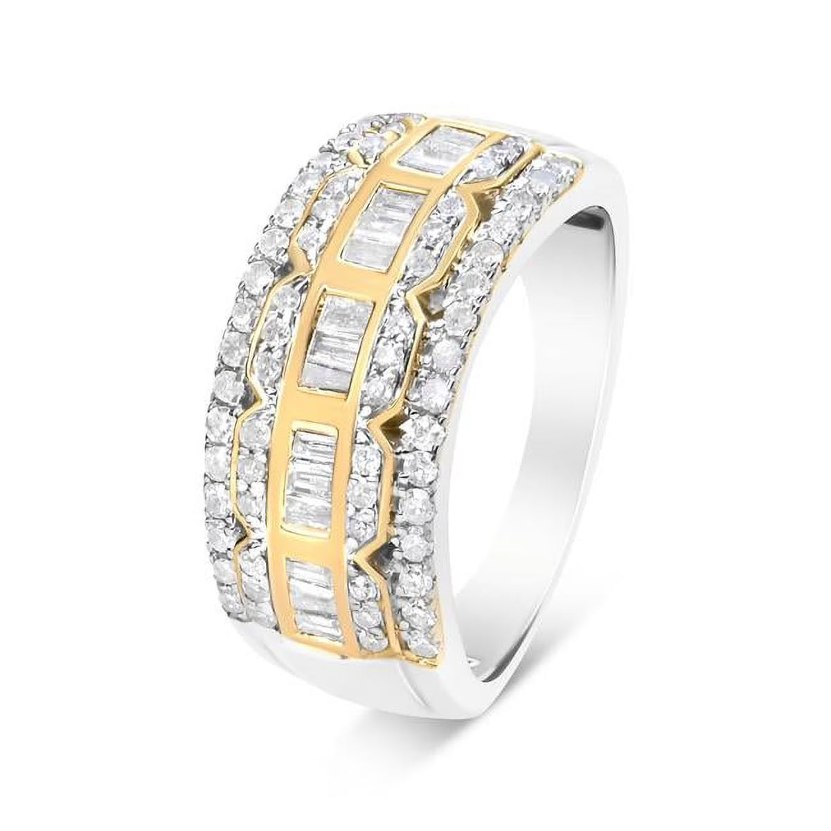 10K White & Yellow Gold Diamond Art Deco Multi-Row Ring Band K10856