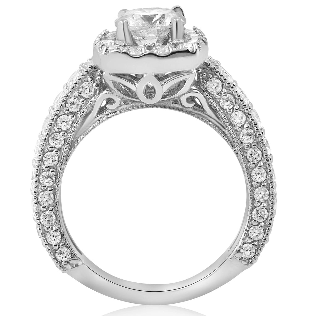 Vintage Cushion Halo Diamond Engagement Ring Pave White Gold K395