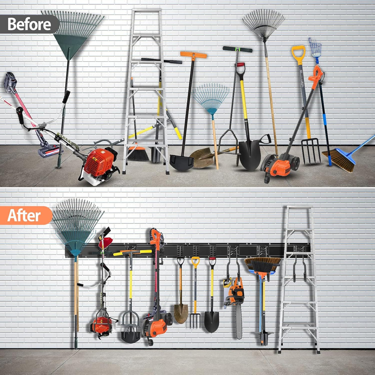14 PCS Steel Garage Tool Organizer Wall Mounted with 10 Hooks L837290