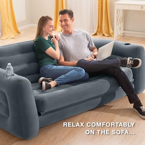 Inflatable Pull-Out Sofa Blow-Up Couch Queen Size Air Mattress Bed R66419