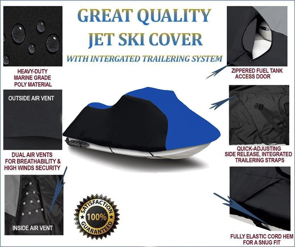 BLACK / BLUE HEAVY-DUTY 600 DENIER Jet Ski PWC Cover O19387