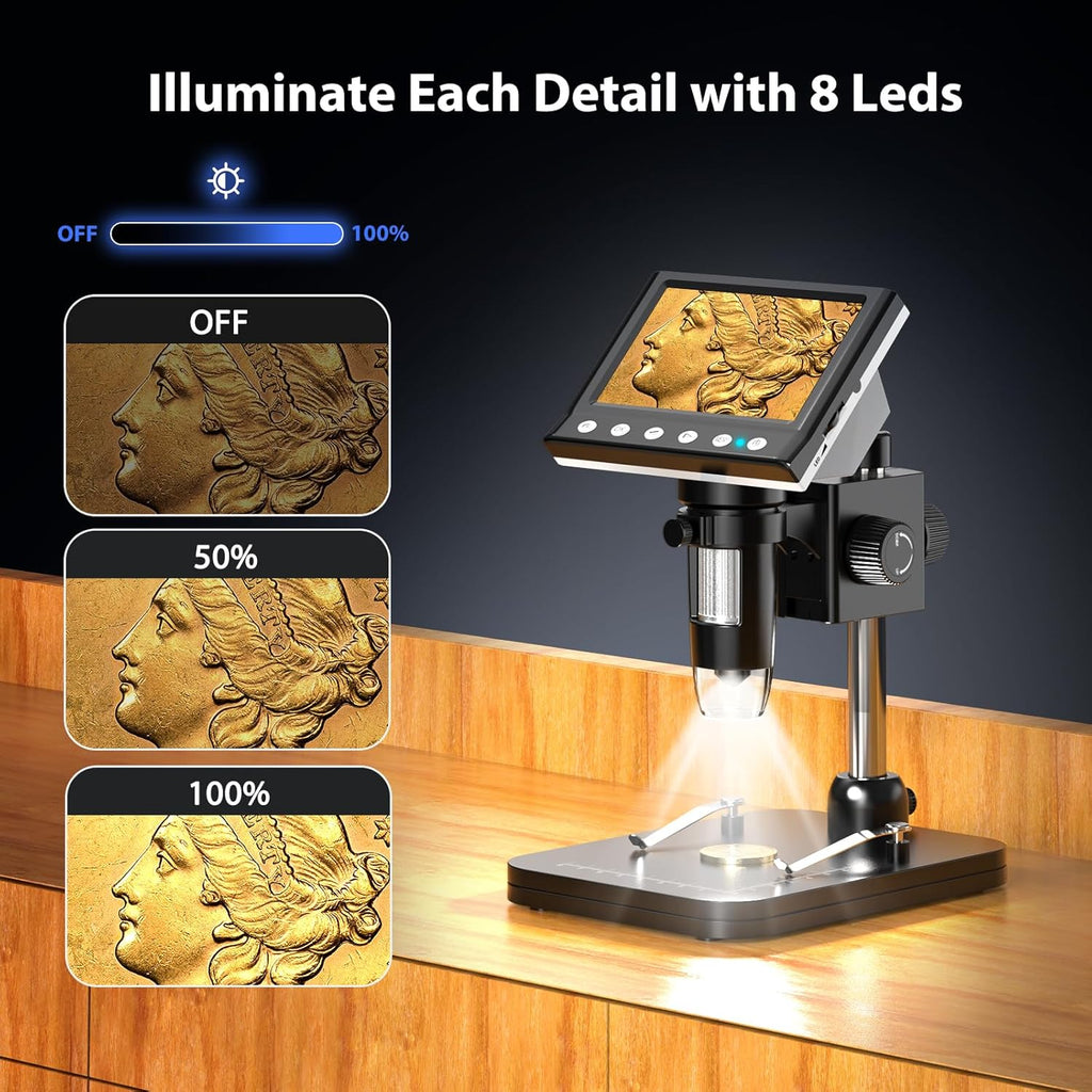4.3'' IPS 1000X Magnification Digital Microscope with 8 Adjustable LEDs U82053