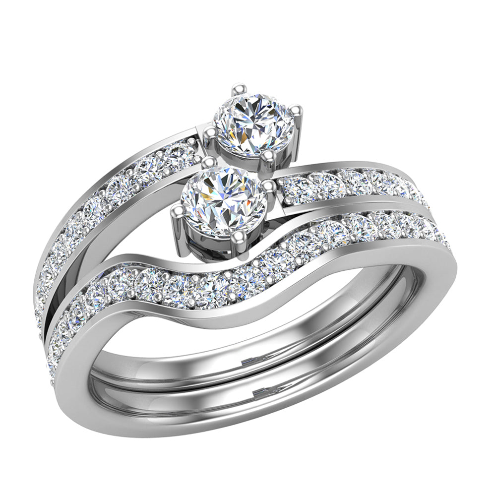 Two-Stone Diamond Wedding Ring 14K White Gold Y18649