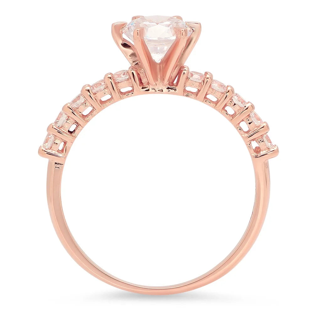 1.05 ct Round Cut Clear Simulated Diamond 18k Pink Rose Gold Engagement Ring Size 3.5 Z1880