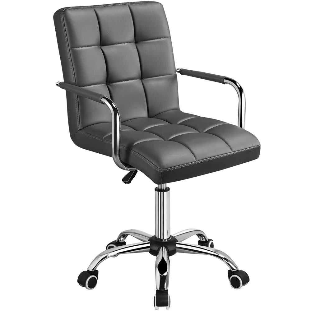 Gray PU Leather Swivel Office Chair with Armrests K65412