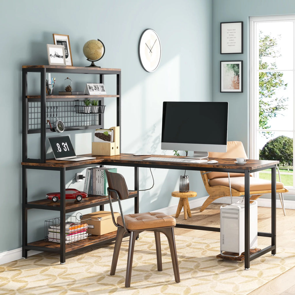 55" Computer Desk with Hutch & Bookshelf (Brown) O407