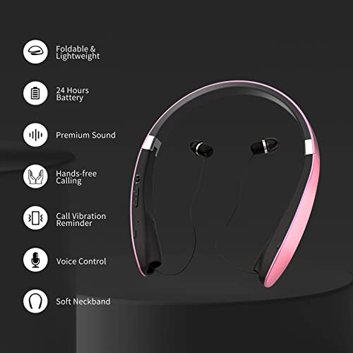 Black Foldable Wireless Neckband Headphones with Retractable Earbuds H472771