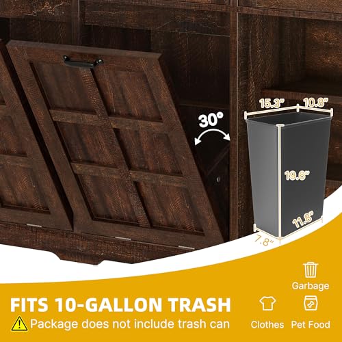 Brown Oak Double Trash Can Cabinet with Drawers P297241
