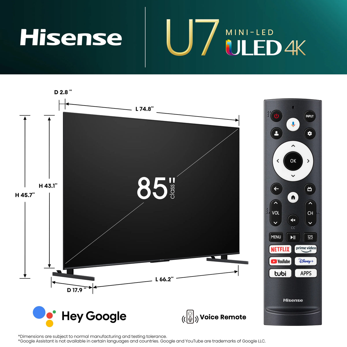 85" Mini-LED ULED 4K UHD Google Smart TV, QLED, Native 144Hz, 1000-Nit, Dolby Vision IQ, Full Array Local Dimming T760650