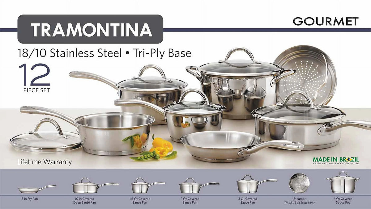 12 Piece Stainless Steel Tri-Ply Base Cookware Set G101745