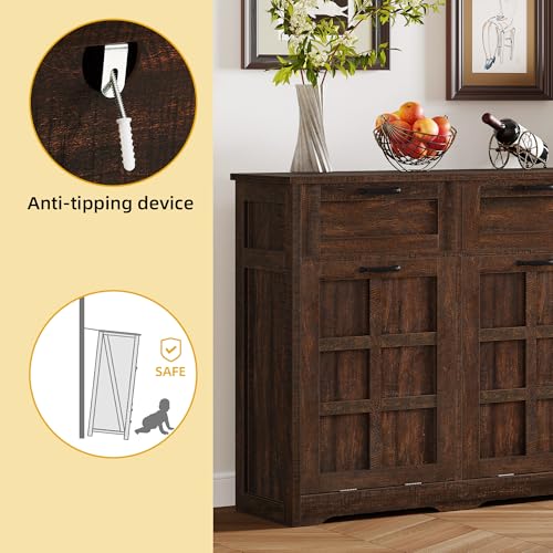 Brown Oak Double Trash Can Cabinet with Drawers P297241