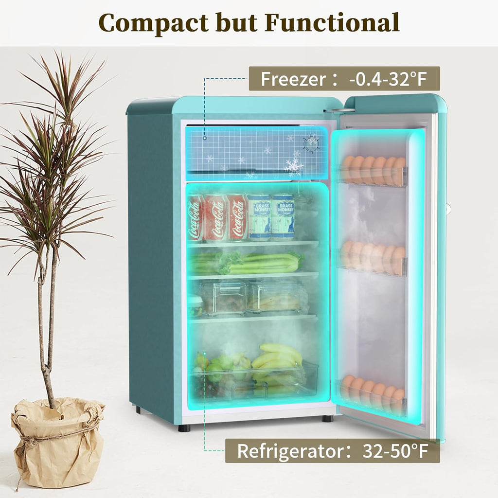 Retro Mini Fridge with Freezer 3.6 Cu.Ft. Single Door Blue M75105