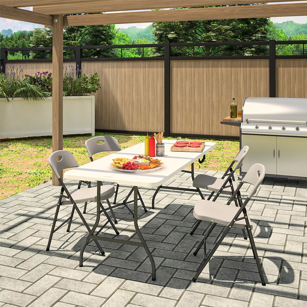 Gray 4-Pack Solid Resin Plastic Folding Chair Q594090