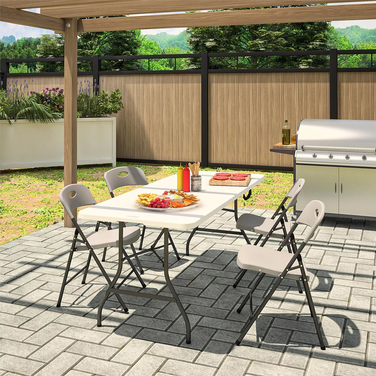 Gray 4-Pack Solid Resin Plastic Folding Chair Q594090
