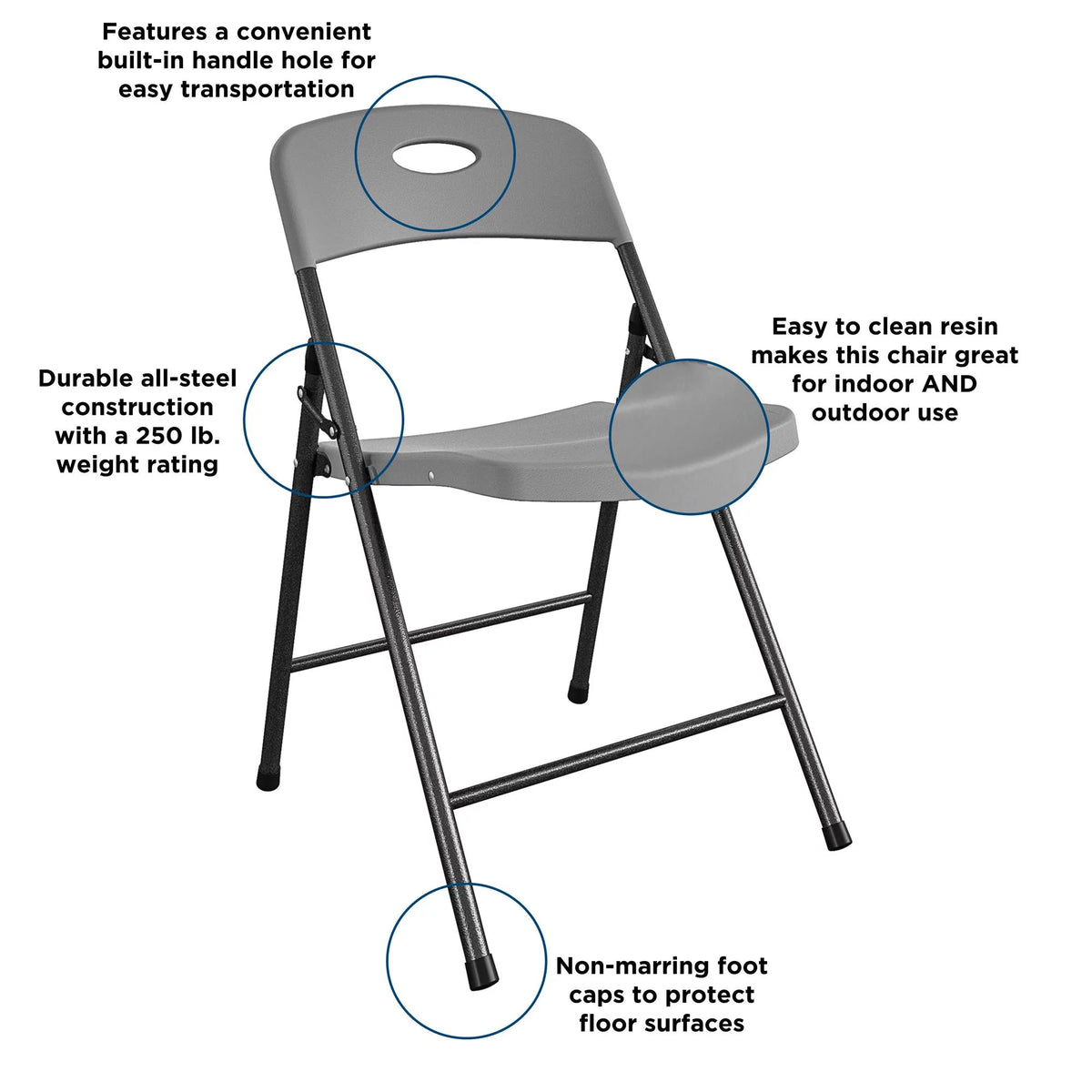 Gray 4-Pack Solid Resin Plastic Folding Chair Q594090