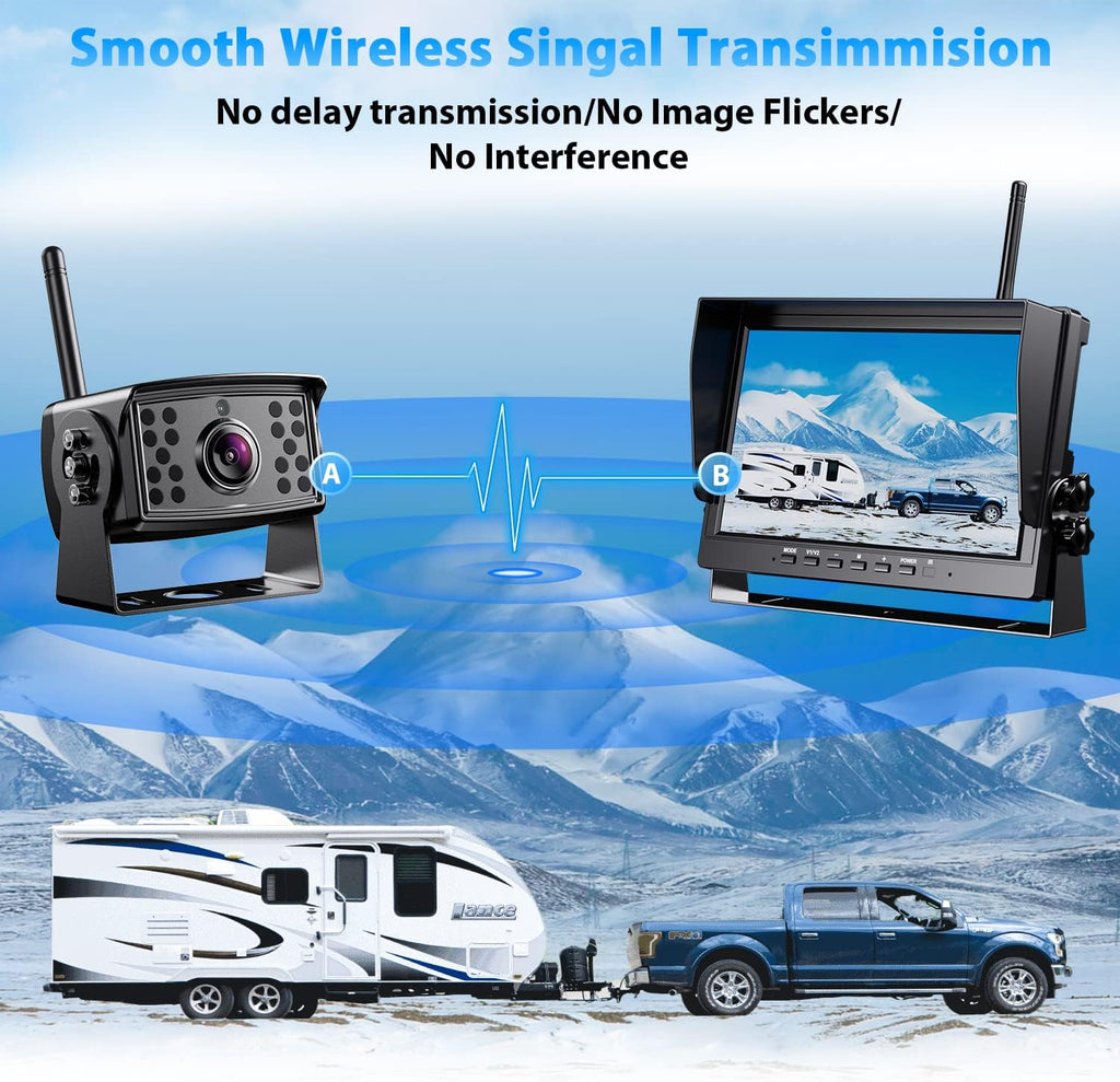 10-inch Wireless Backup Camera System with Recording, IP69 Waterproof Cameras J1256