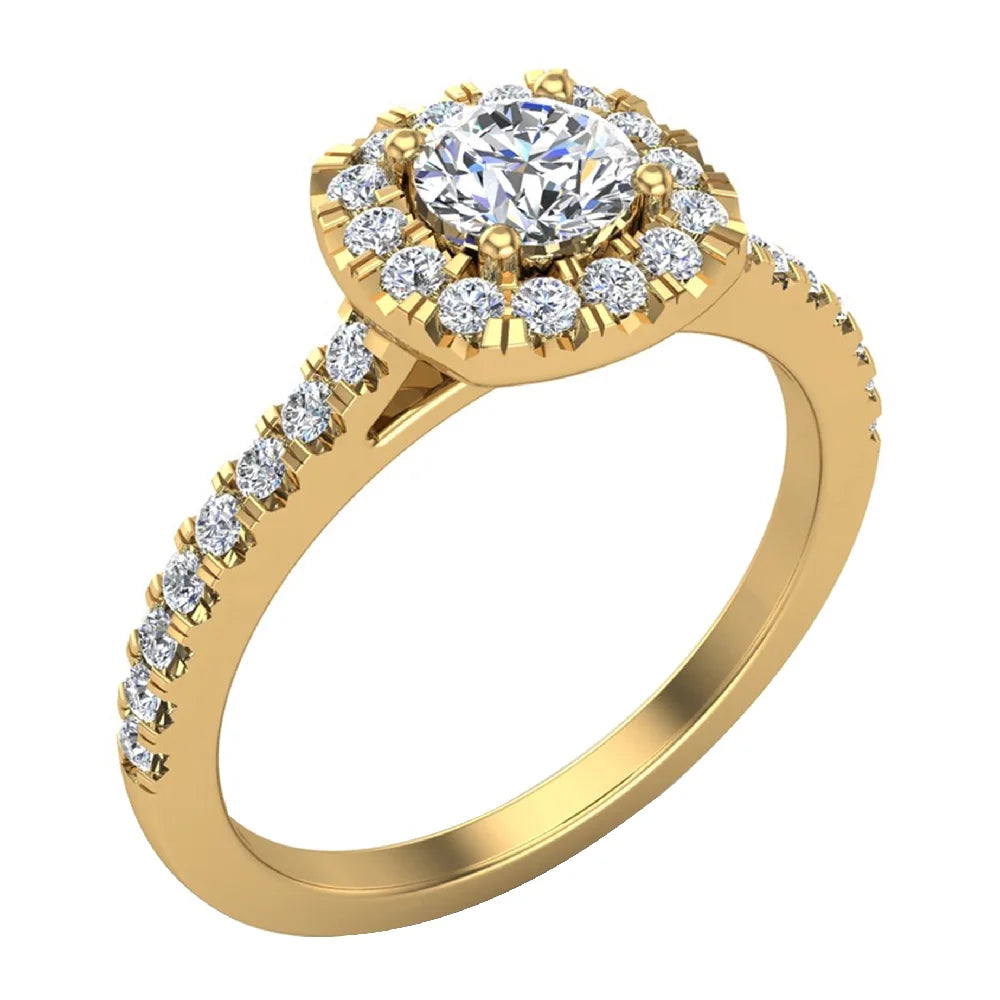 14K Gold 0.75 Carat Halo Diamond Ring F6958