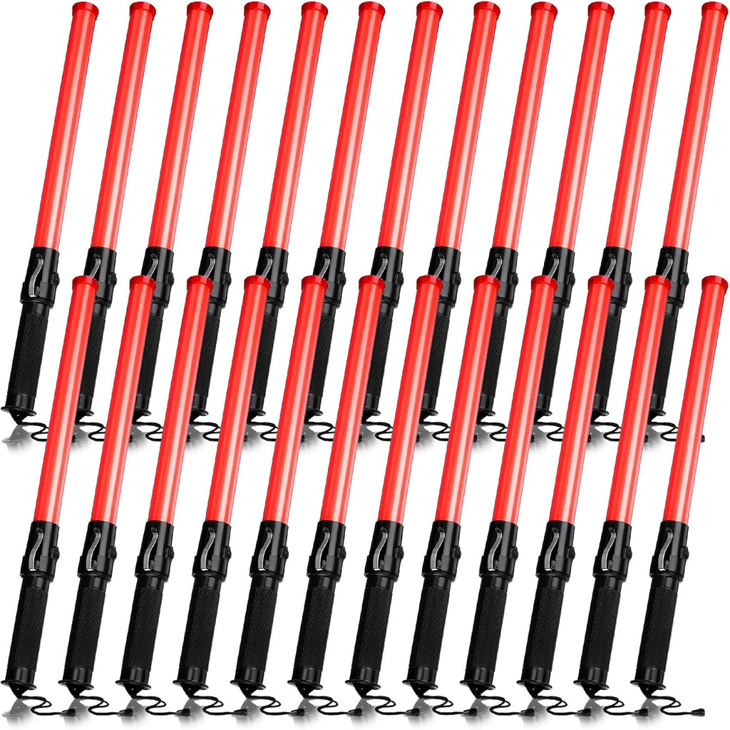 24 Pieces 21 Inch LED Safety Traffic Control Wand with 2 Flashing Modes, Wrist Strap Lanyard and Side Clip X7662