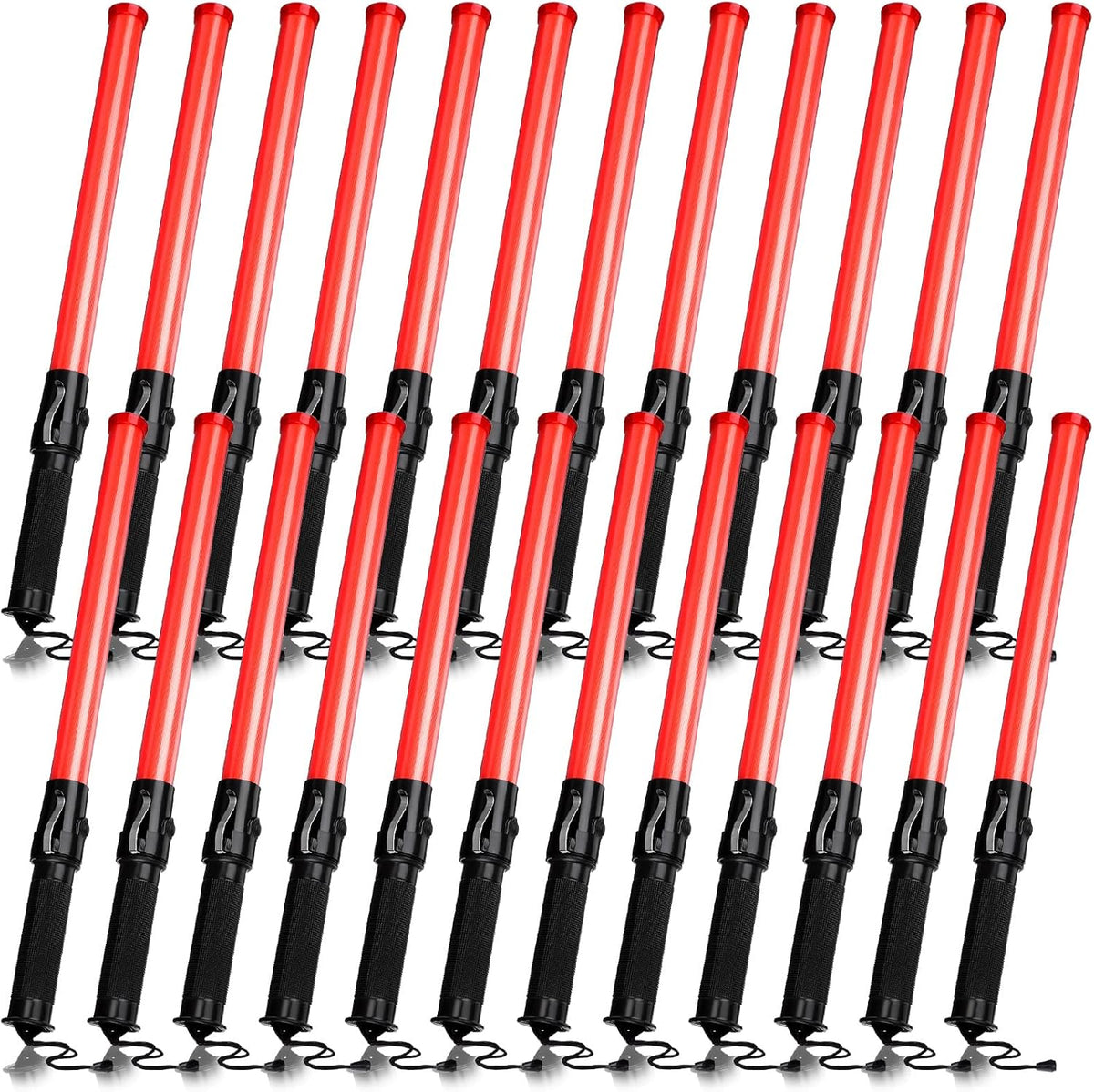 24 Pieces 21 Inch LED Safety Traffic Control Wand with 2 Flashing Modes, Wrist Strap Lanyard and Side Clip X7662