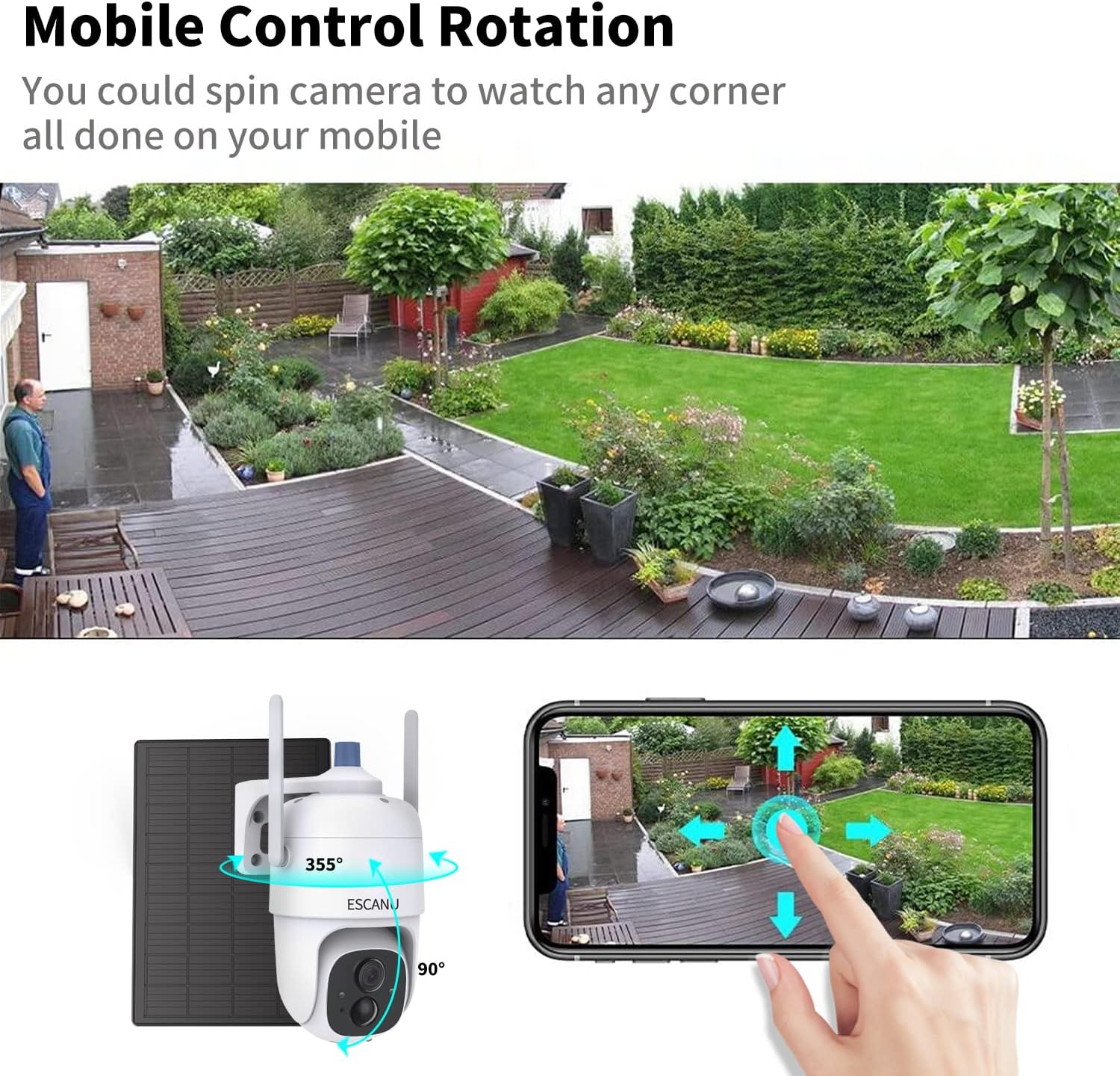 Wireless Solar Outdoor Security WiFi Camera with 360 View and IP65 Waterproof Q9155
