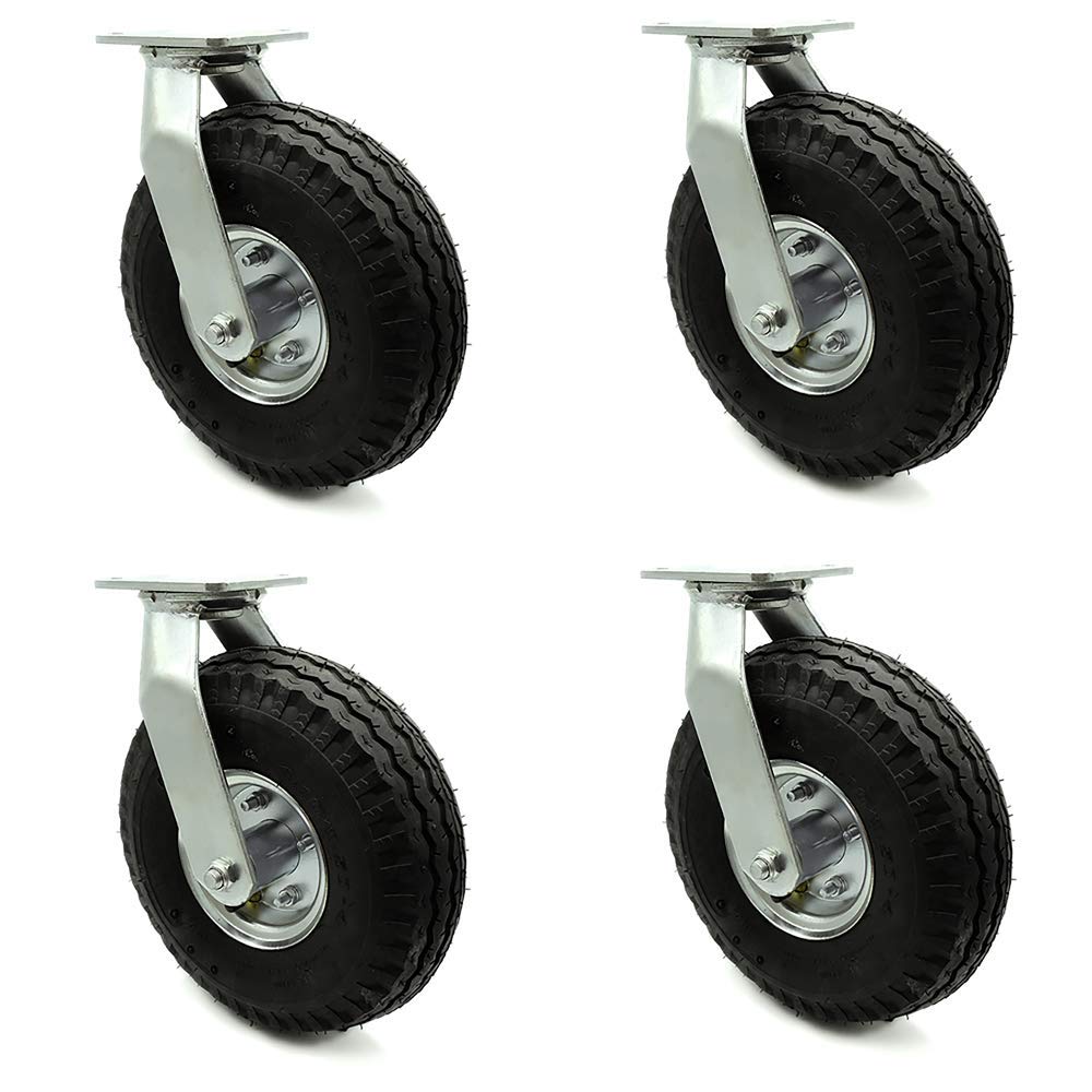 10" Pneumatic Rigid Caster, Black Rubber Wheel, 350 lbs. Capacity, Pack of 2 Y34383