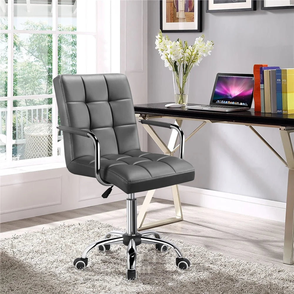 Gray PU Leather Swivel Office Chair with Armrests K65412