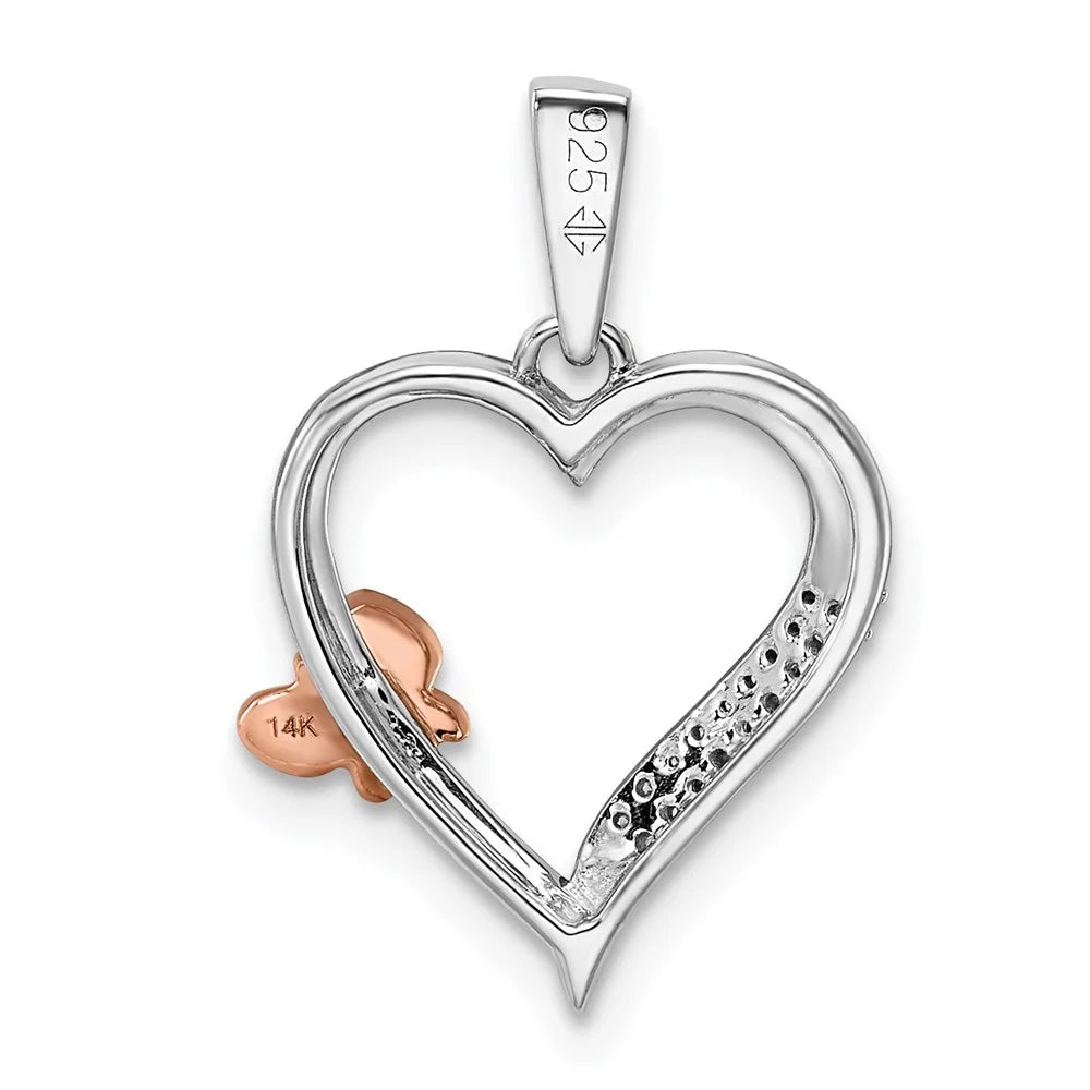 Sterling Silver Butterfly Diamond Heart Pendant F581