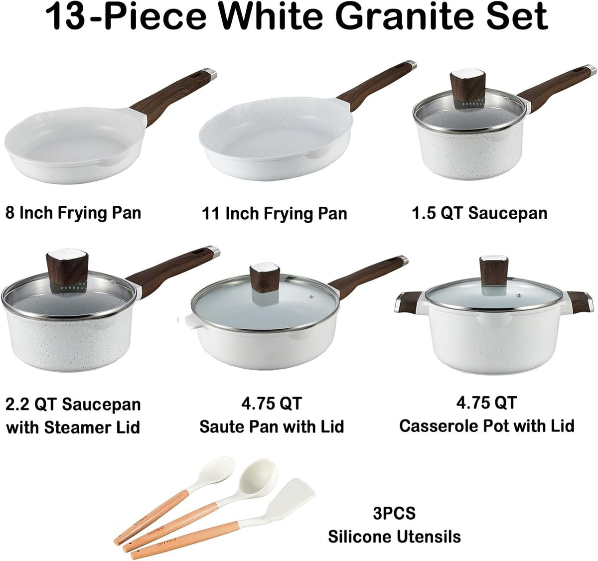 13pcs Nonstick White Granite Cookware Set N982546