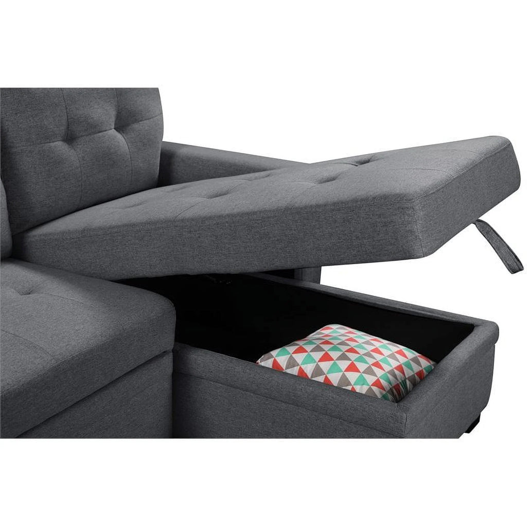 Gray Reversible Sleeper Sofa Storage Chaise with USB Charging Ports G2367