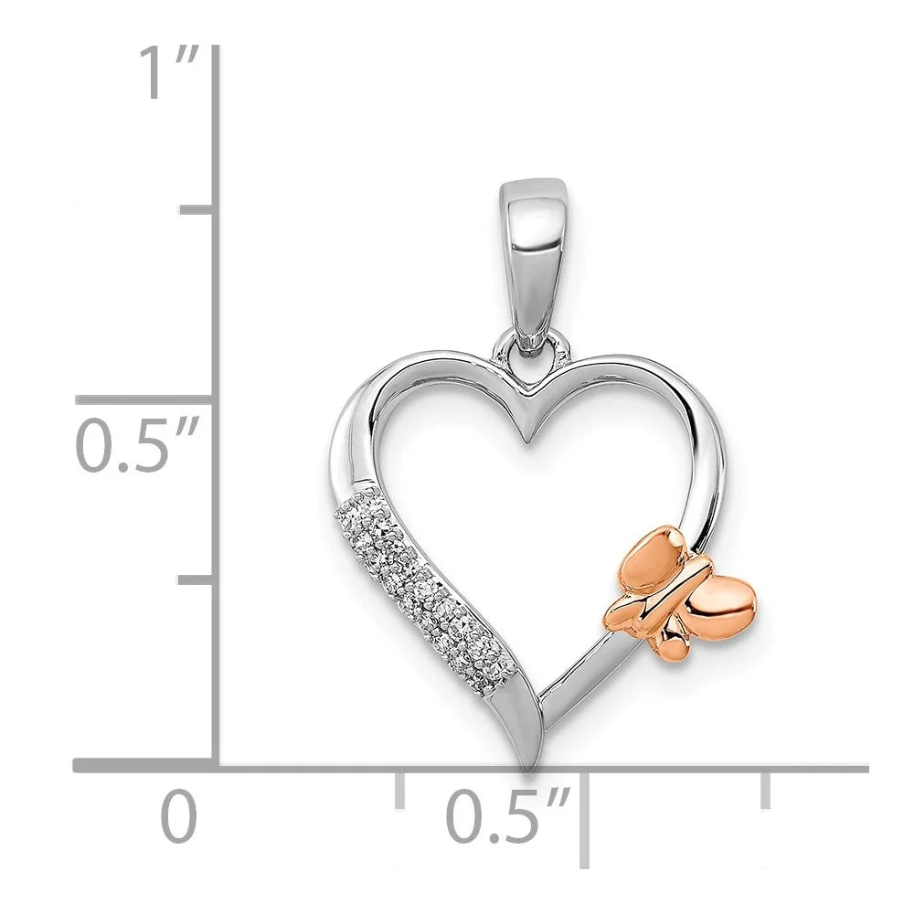Sterling Silver Butterfly Diamond Heart Pendant F581