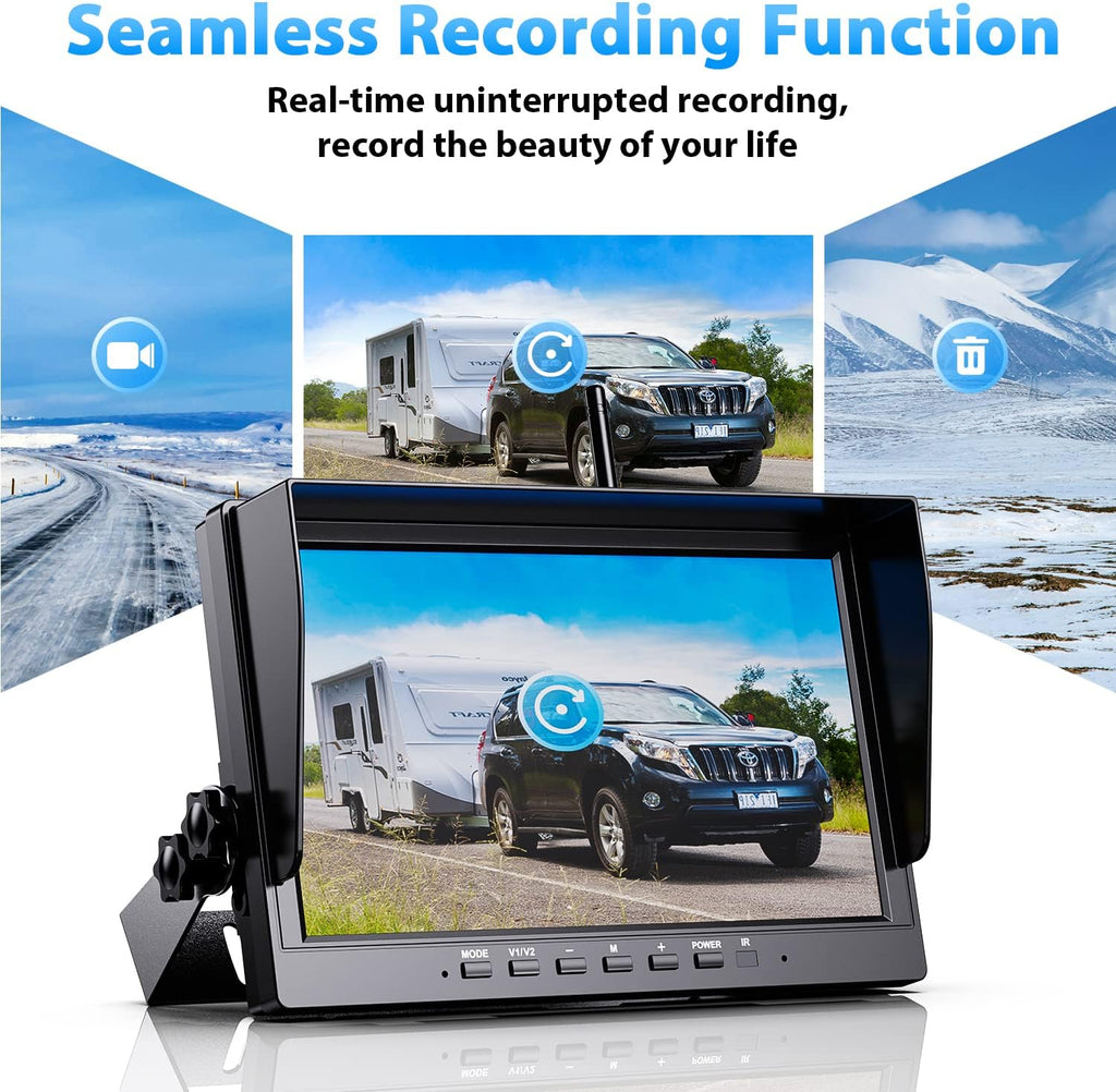 10-inch Wireless Backup Camera System with Recording, IP69 Waterproof Cameras J1256