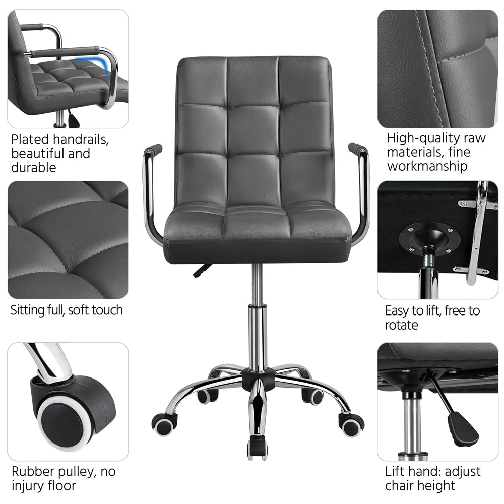 Gray PU Leather Swivel Office Chair with Armrests K65412