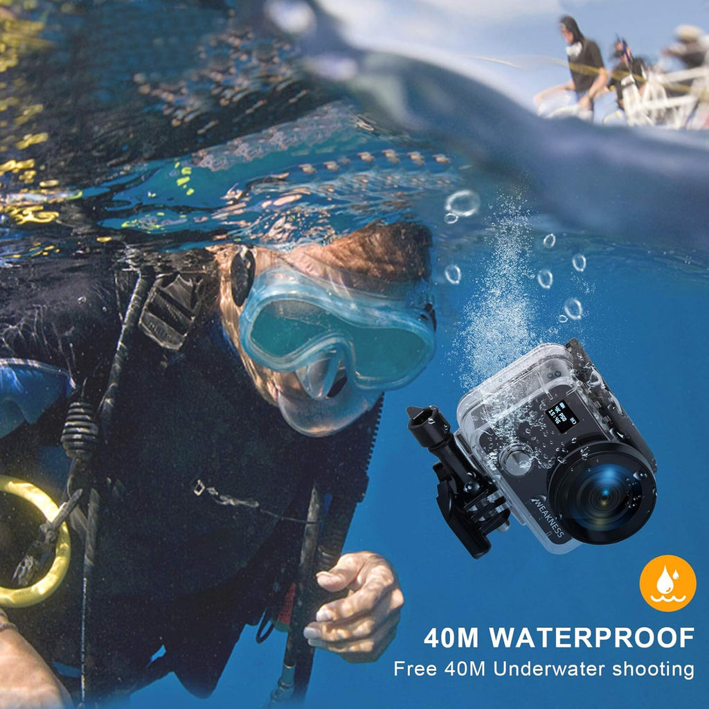 Black 4K 50FPS 24MP Waterproof Action Camera with 32GB Micro SD Card, Pack of 2 U830