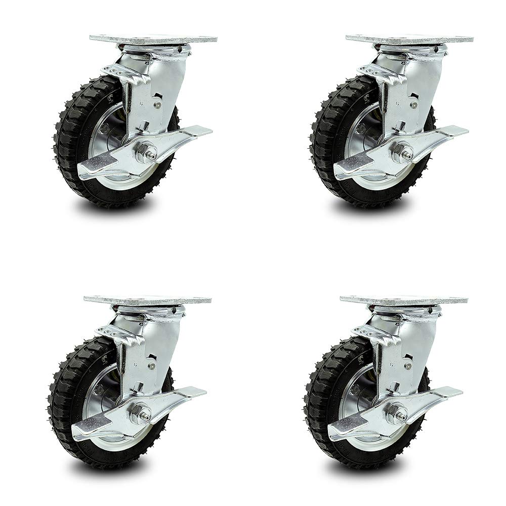 10" Pneumatic Rigid Caster, Black Rubber Wheel, 350 lbs. Capacity, Pack of 2 Y34383