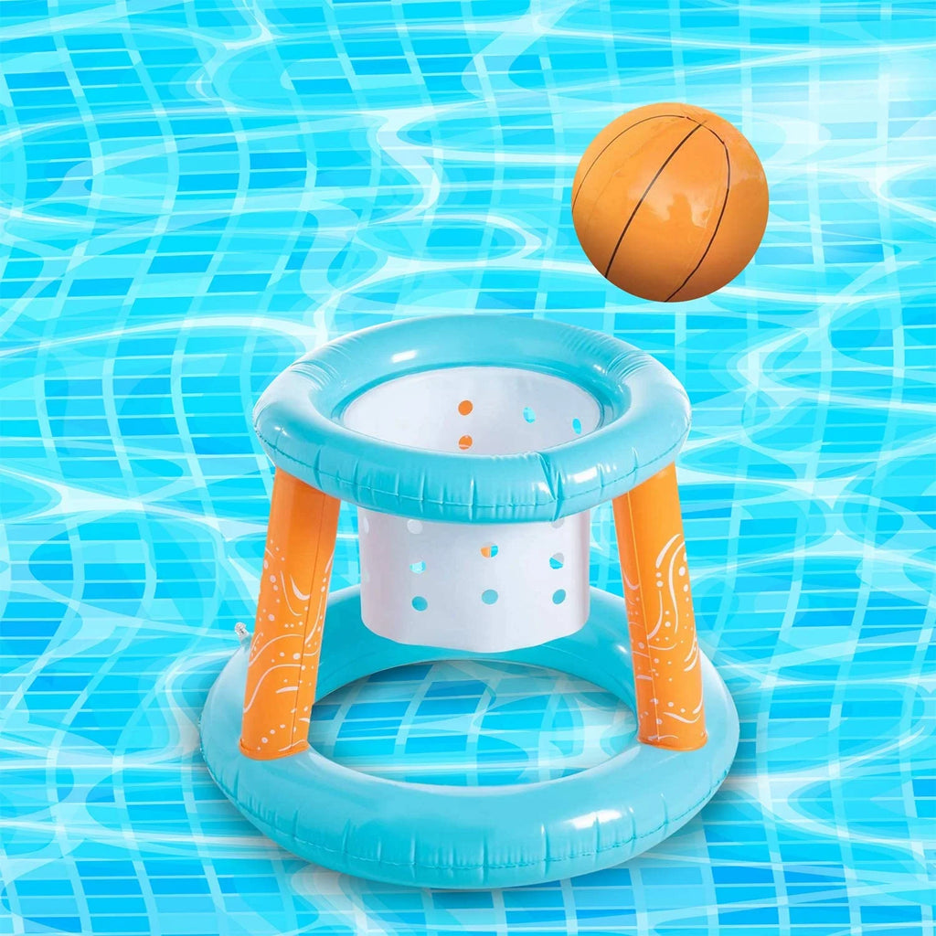Light Blue Inflatable Pool Game Set with Volleyball Net, Basketball Hoops and Balls U461748