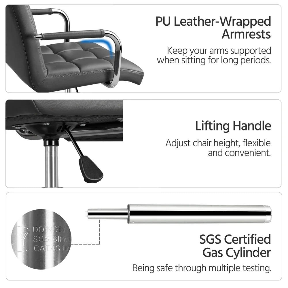 Gray PU Leather Swivel Office Chair with Armrests K65412