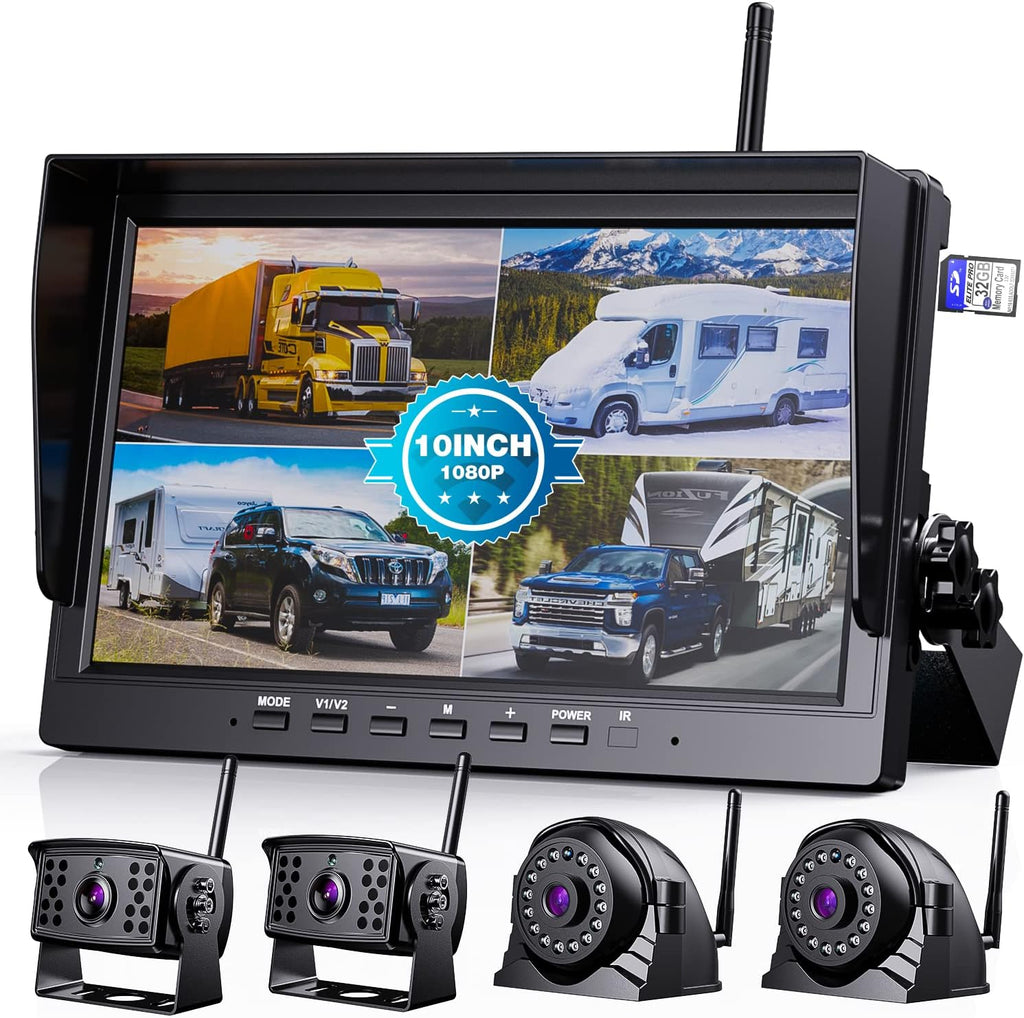 10-inch Wireless Backup Camera System with Recording, IP69 Waterproof Cameras J1256