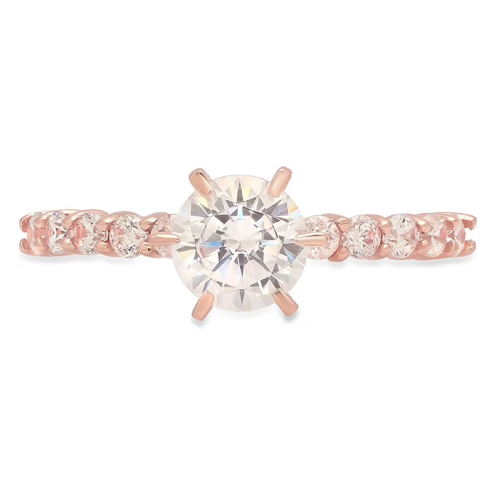 1.05 ct Round Cut Clear Simulated Diamond 18k Pink Rose Gold Engagement Ring Size 3.5 Z1880